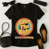 Retro Save The Kids End Child Trafficking Women's V-Neck T-Shirt
