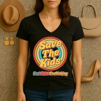Retro Save The Kids End Child Trafficking Women's V-Neck T-Shirt
