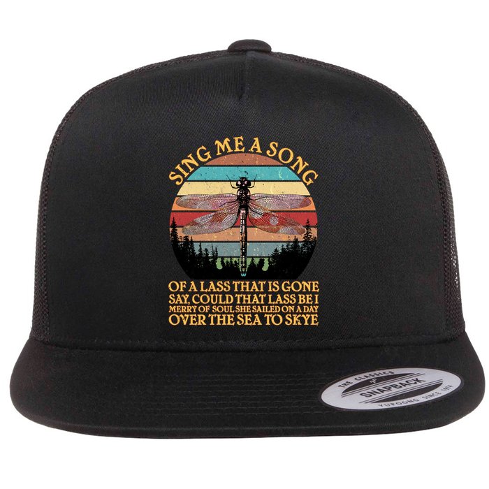 Retro Say Me A Song Dragonfly Sunset Flat Bill Trucker Hat