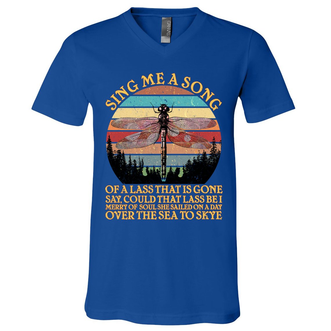 Retro Say Me A Song Dragonfly Sunset V-Neck T-Shirt