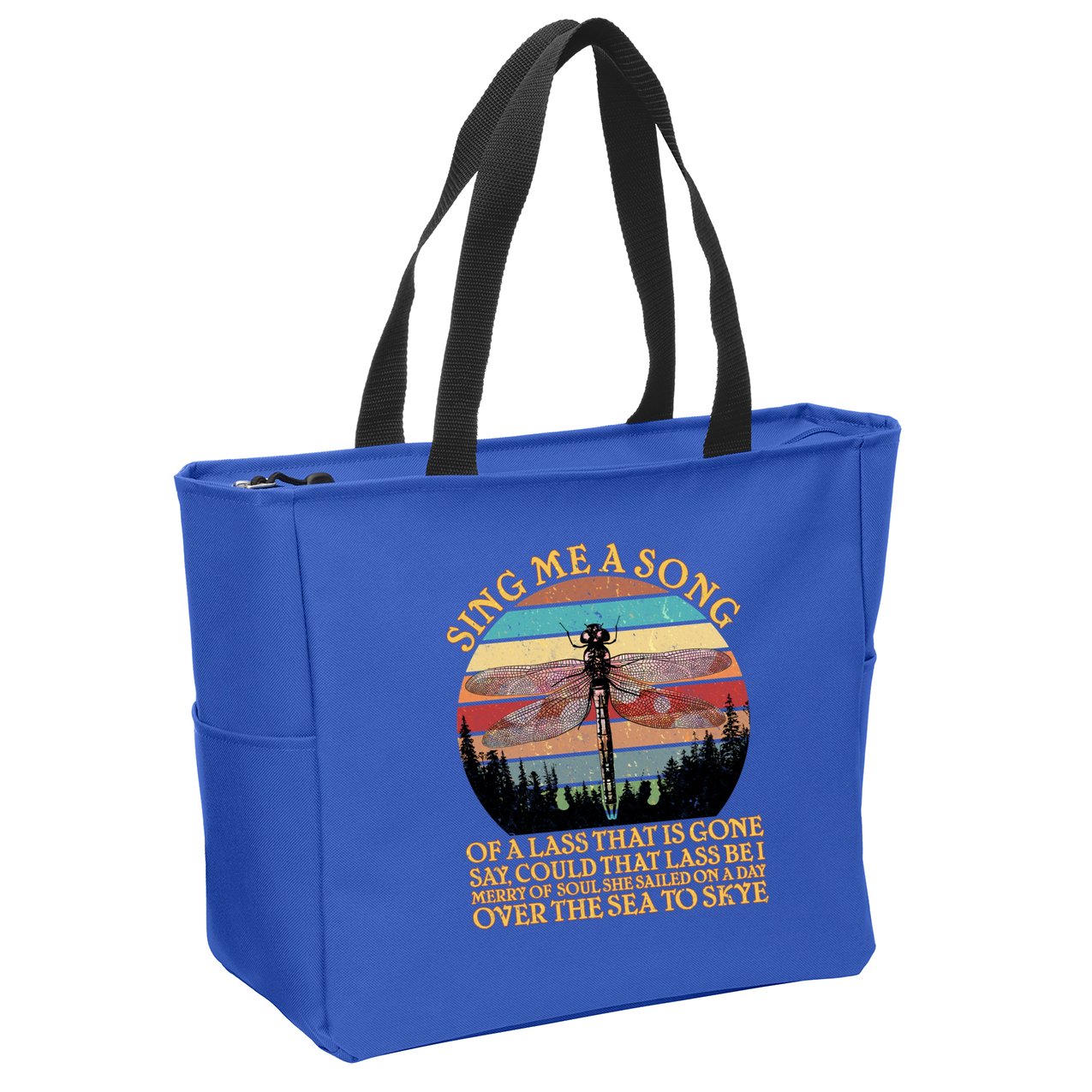 Retro Say Me A Song Dragonfly Sunset Zip Tote Bag