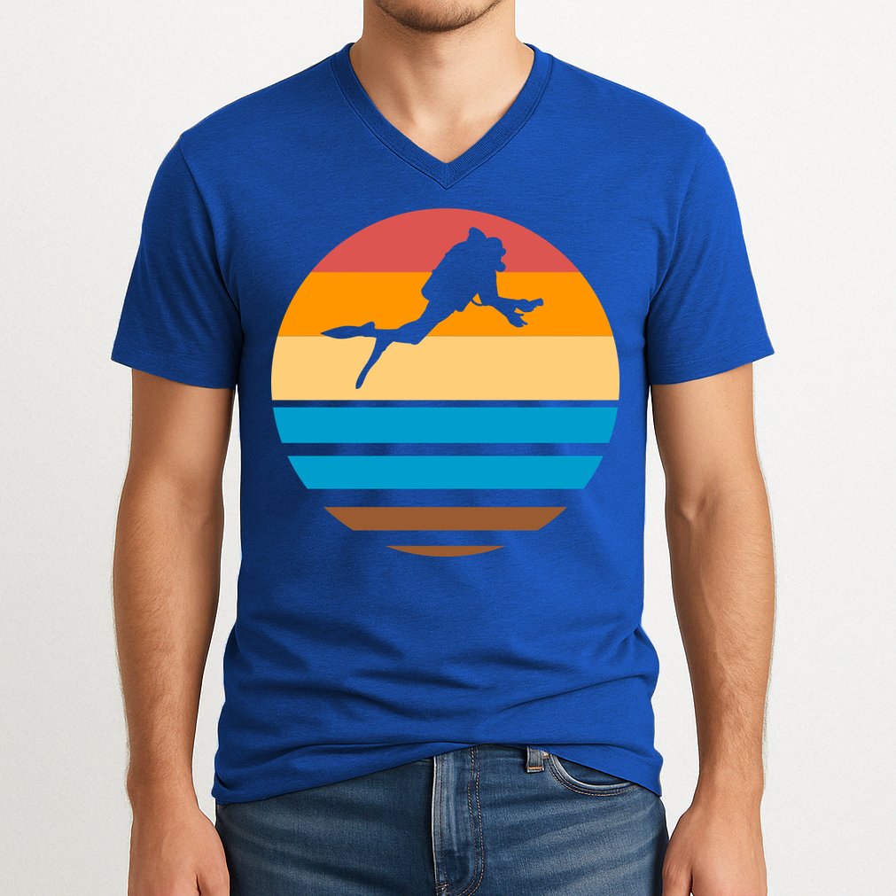 Retro Scuba Diving V-Neck T-Shirt