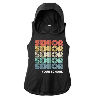 Retro Seniors Graduation Custom School Name Ladies PosiCharge Tri-Blend Wicking Draft Hoodie Tank