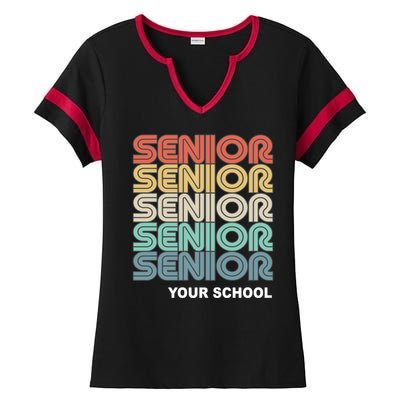 Retro Seniors Graduation Custom School Name Ladies Halftime Notch Neck Tee