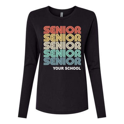 Retro Seniors Graduation Custom School Name Womens Cotton Relaxed Long Sleeve T-Shirt