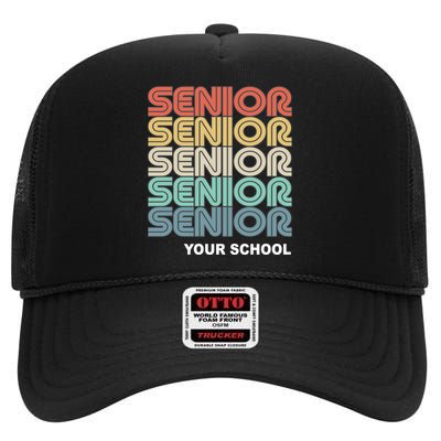 Retro Seniors Graduation Custom School Name High Crown Mesh Back Trucker Hat