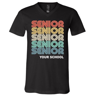 Retro Seniors Graduation Custom School Name V-Neck T-Shirt