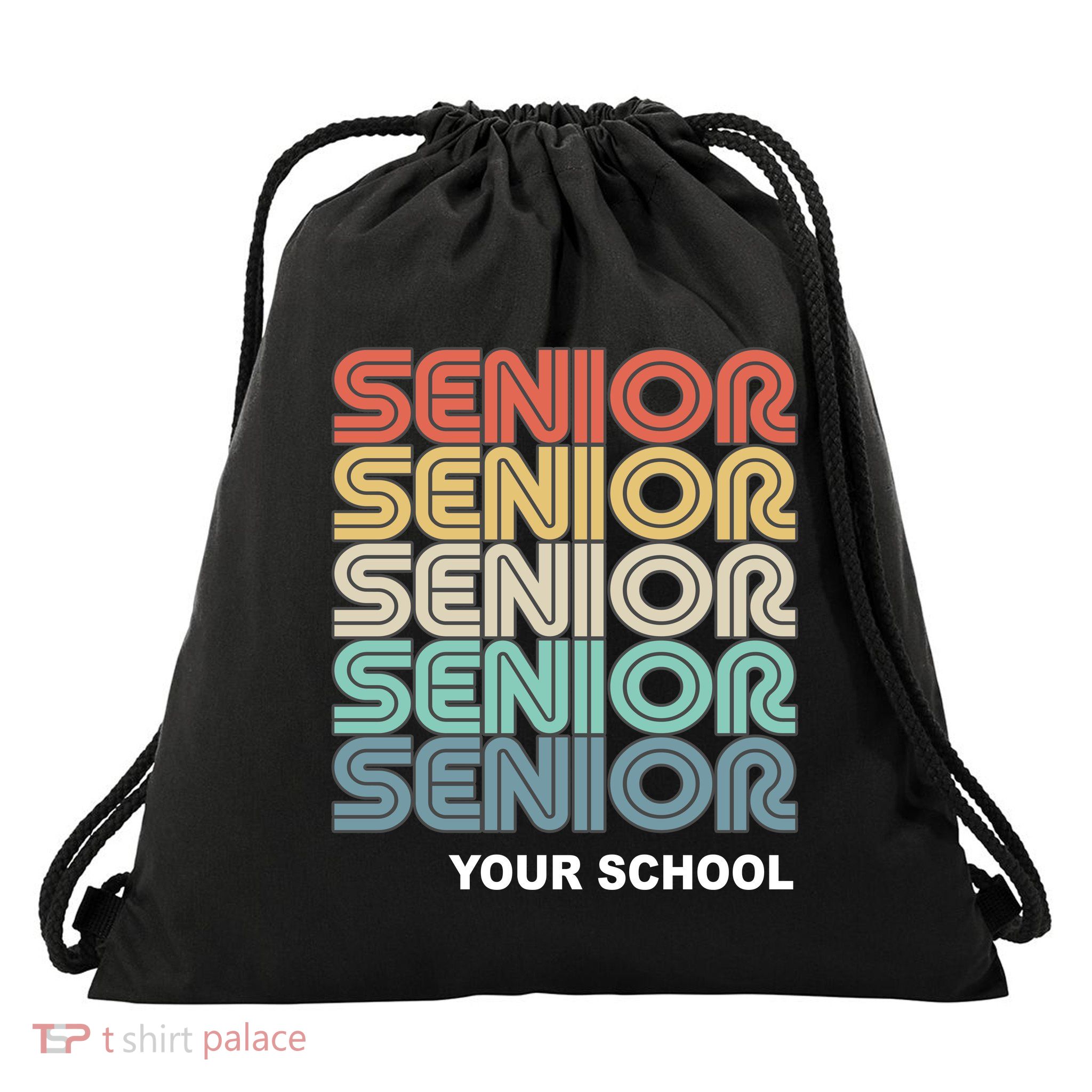 Retro Seniors Graduation Custom School Name Drawstring Bag