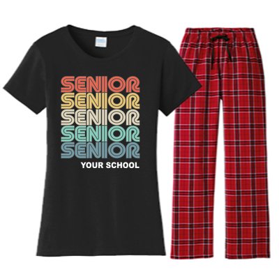 Retro Seniors Graduation Custom School Name Women's Flannel Pajama Set