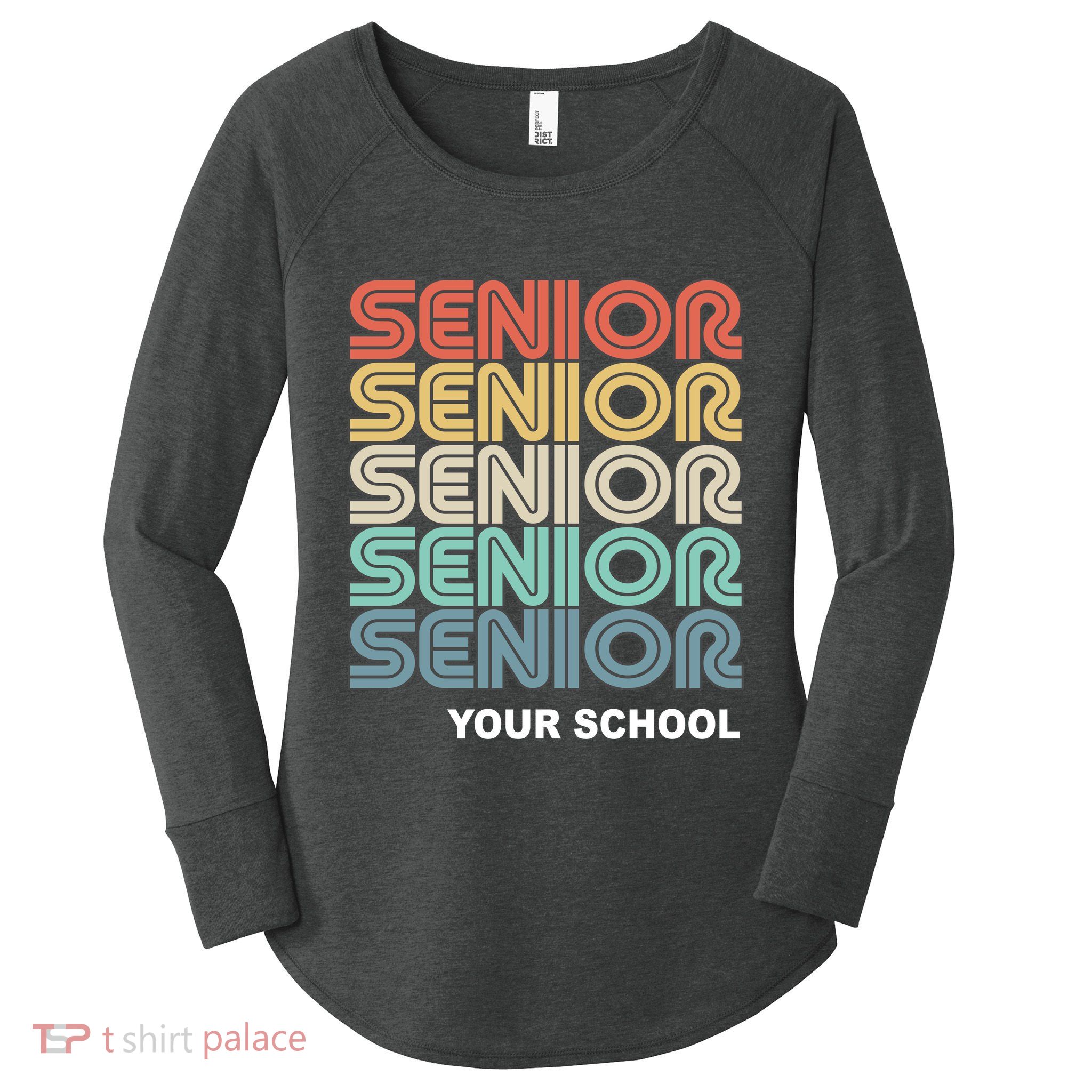 Retro Seniors Graduation Custom School Name Women's Perfect Tri Tunic Long Sleeve Shirt