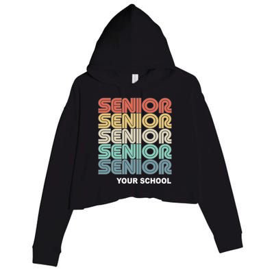 Retro Seniors Graduation Custom School Name Crop Fleece Hoodie