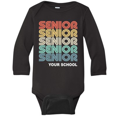 Retro Seniors Graduation Custom School Name Baby Long Sleeve Bodysuit