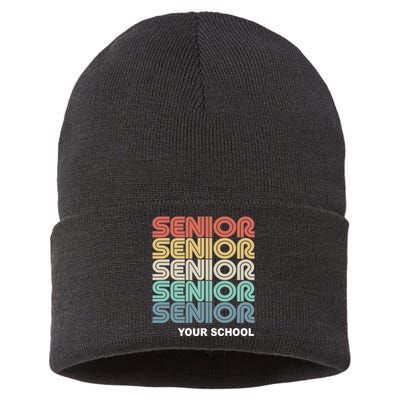 Retro Seniors Graduation Custom School Name Sustainable Knit Beanie