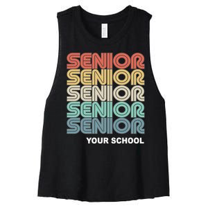 Retro Seniors Graduation Custom School Name Women's Racerback Cropped Tank