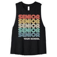 Retro Seniors Graduation Custom School Name Women's Racerback Cropped Tank