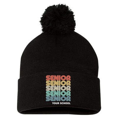 Retro Seniors Graduation Custom School Name Pom Pom 12in Knit Beanie