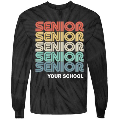 Retro Seniors Graduation Custom School Name Tie-Dye Long Sleeve Shirt