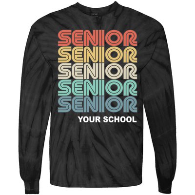 Retro Seniors Graduation Custom School Name Tie-Dye Long Sleeve Shirt