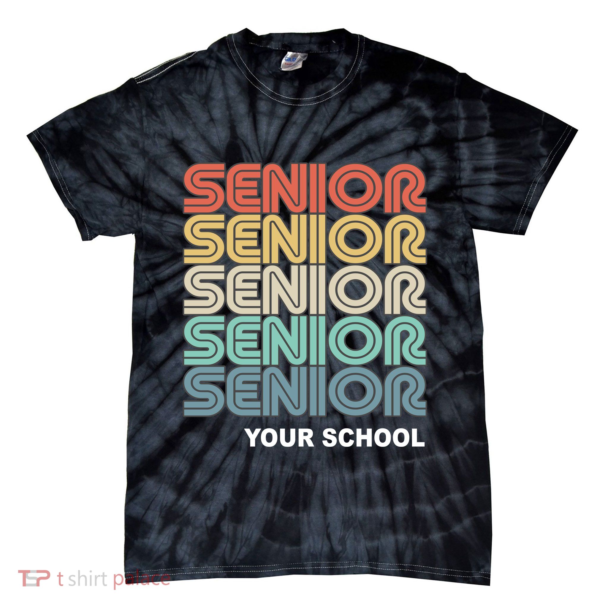 Retro Seniors Graduation Custom School Name Tie-Dye T-Shirt