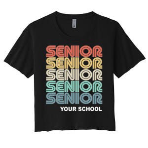 Retro Seniors Graduation Custom School Name Women's Crop Top Tee