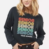 Retro Seniors Graduation Custom School Name Cropped Pullover Crew