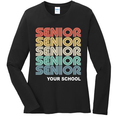 Retro Seniors Graduation Custom School Name Ladies Long Sleeve Shirt