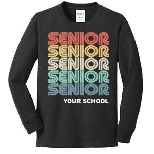 Retro Seniors Graduation Custom School Name Kids Long Sleeve Shirt