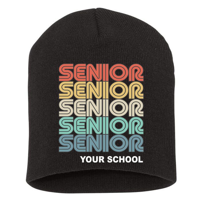 Retro Seniors Graduation Custom School Name Short Acrylic Beanie