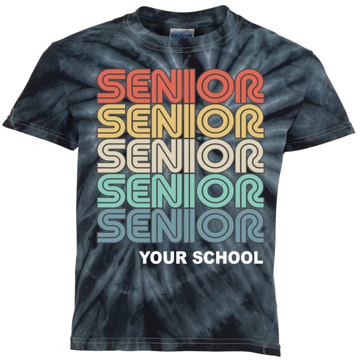 Retro Seniors Graduation Custom School Name Kids Tie-Dye T-Shirt