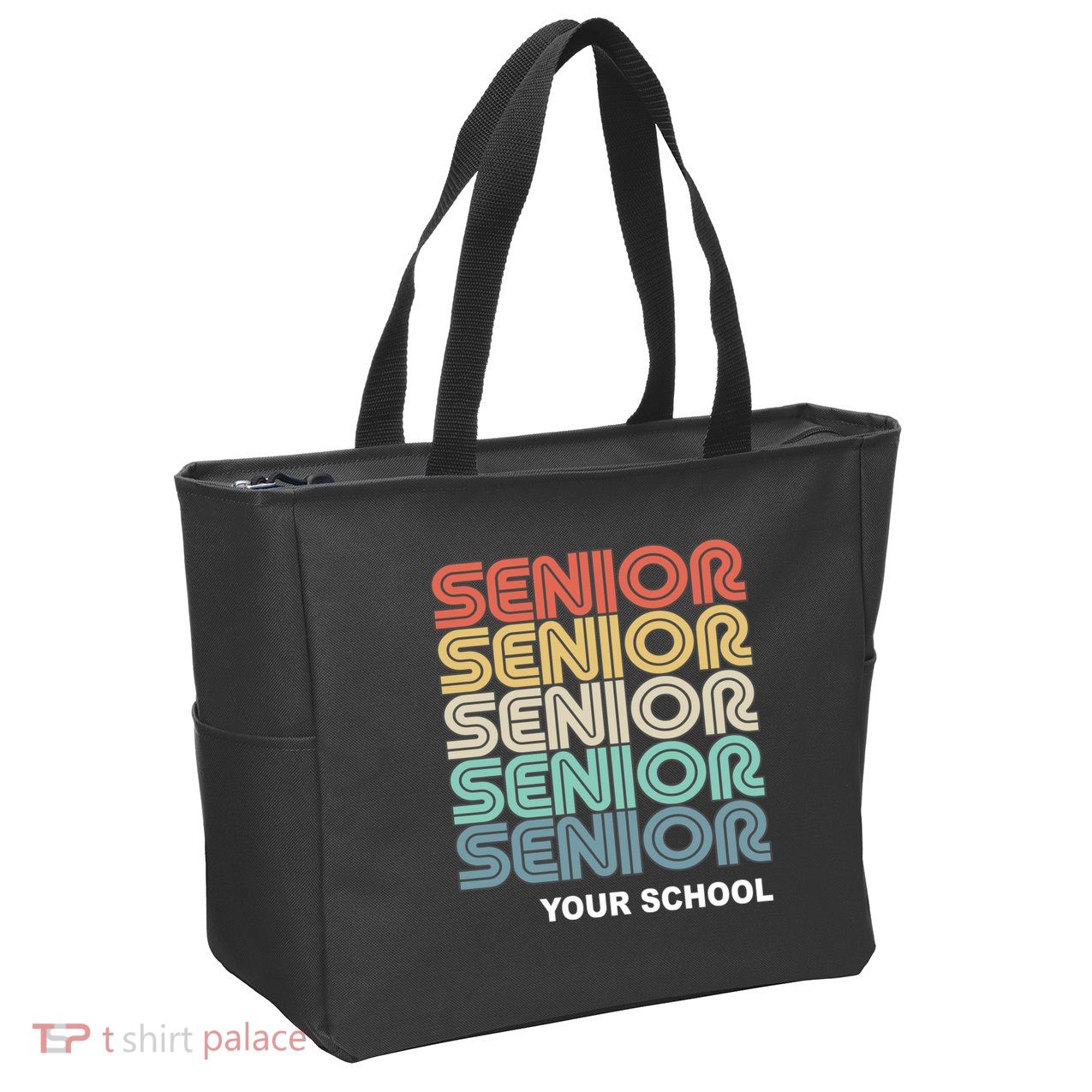 Retro Seniors Graduation Custom School Name Zip Tote Bag