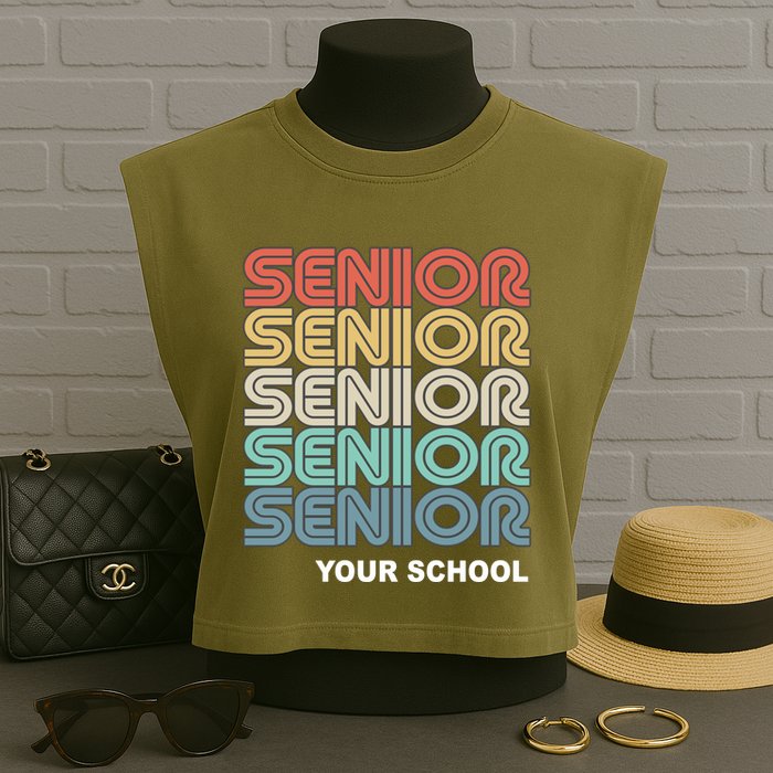 Retro Seniors Graduation Custom School Name Garment-Dyed Women's Muscle Tee