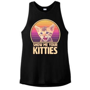 Retro Show Me Your Kitties Funny Meme Ladies PosiCharge Tri-Blend Wicking Tank