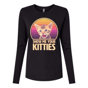 Retro Show Me Your Kitties Funny Meme Womens Cotton Relaxed Long Sleeve T-Shirt