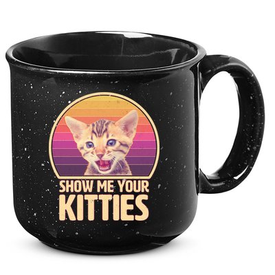 Retro Show Me Your Kitties Funny Meme 15oz Campfire Ceramic Mug