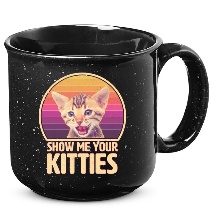 Retro Show Me Your Kitties Funny Meme 15oz Campfire Ceramic Mug