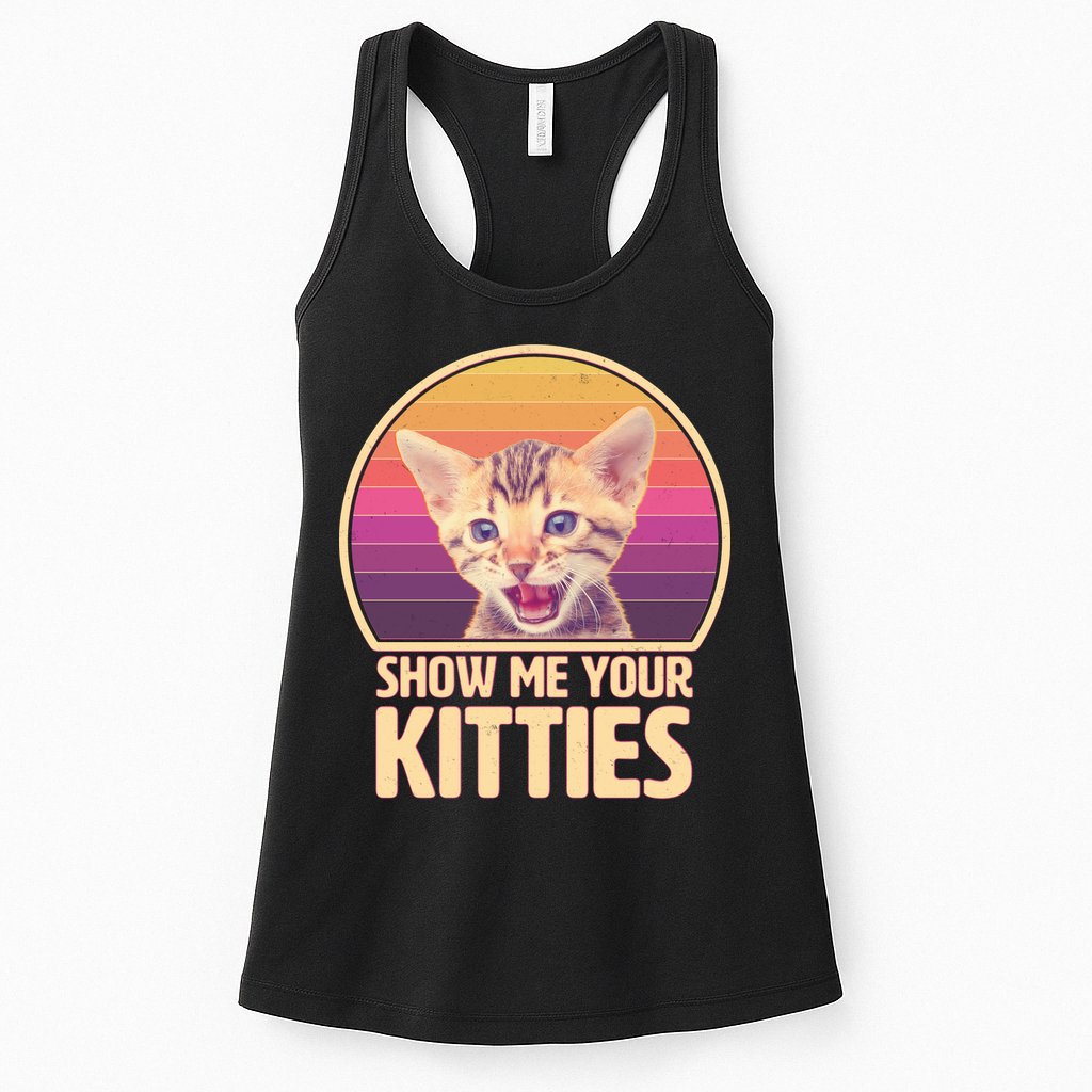 Retro Show Me Your Kitties Funny Meme Womens Tank Top