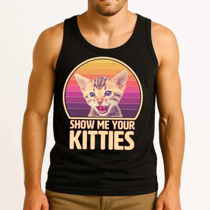 Retro Show Me Your Kitties Funny Meme Tank Top