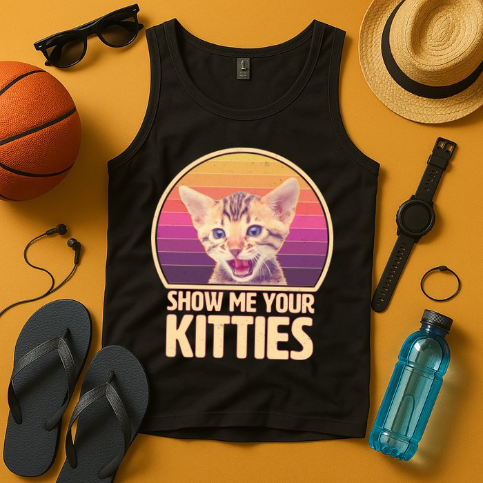 Retro Show Me Your Kitties Funny Meme Tank Top