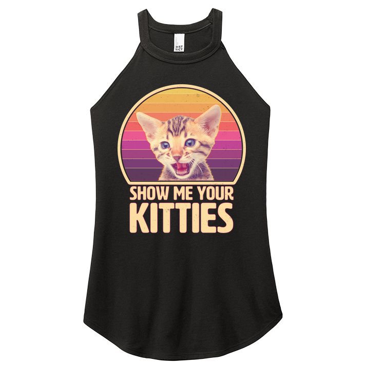 Retro Show Me Your Kitties Funny Meme Women's Perfect Tri Rocker Tank