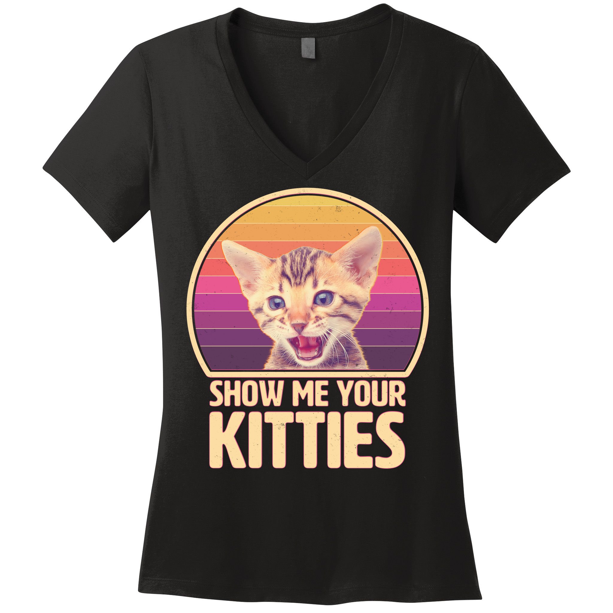 Retro Show Me Your Kitties Funny Meme Women's V-Neck T-Shirt