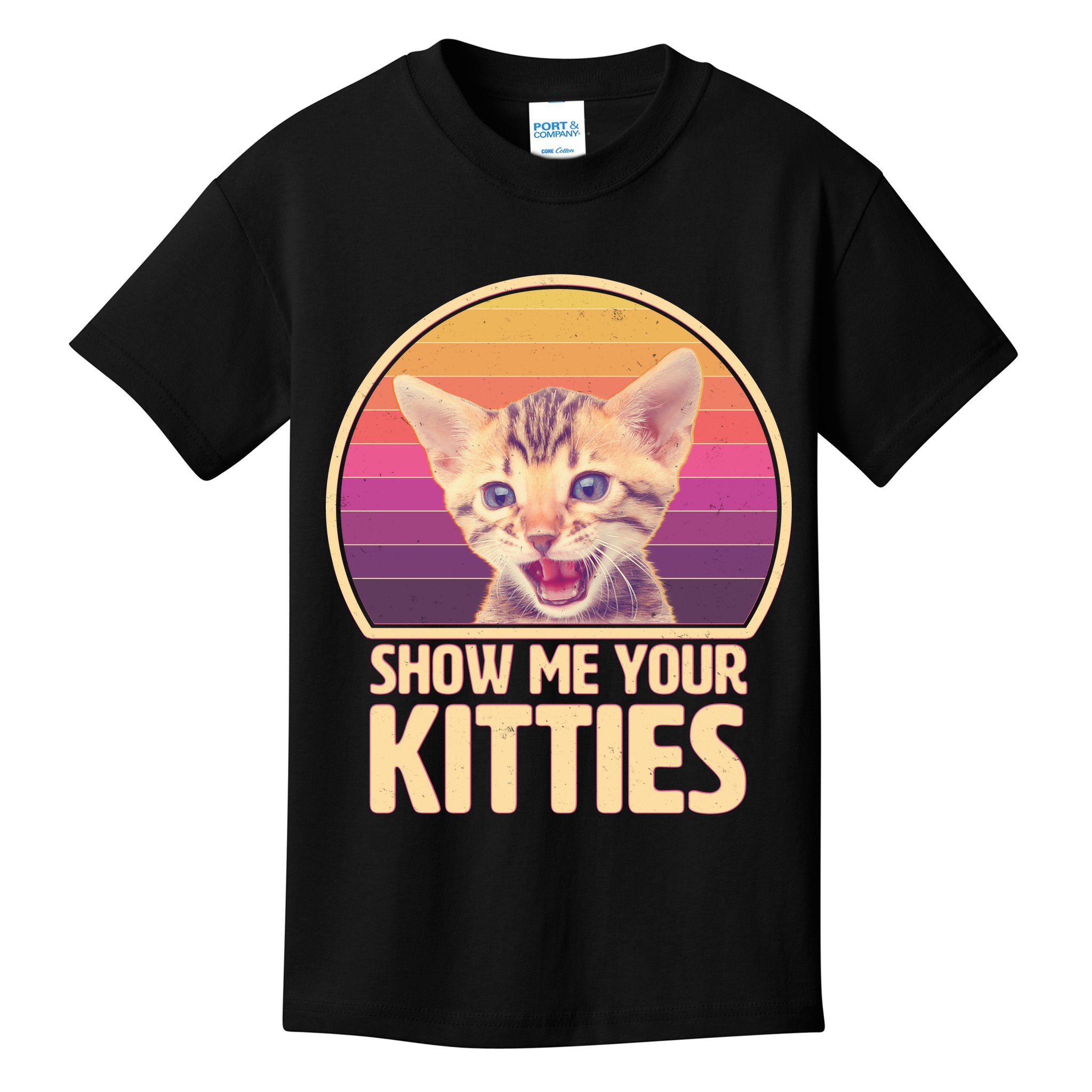 Retro Show Me Your Kitties Funny Meme Kids T-Shirt