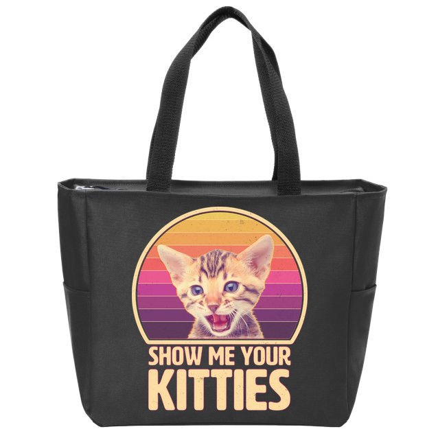 Retro Show Me Your Kitties Funny Meme Zip Tote Bag