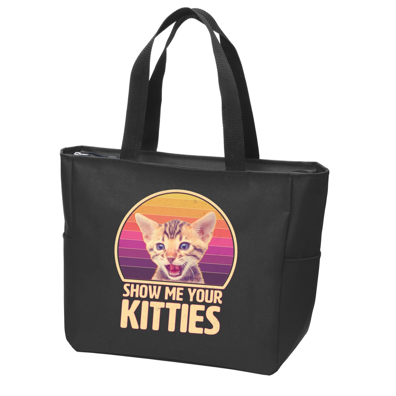 Retro Show Me Your Kitties Funny Meme Zip Tote Bag