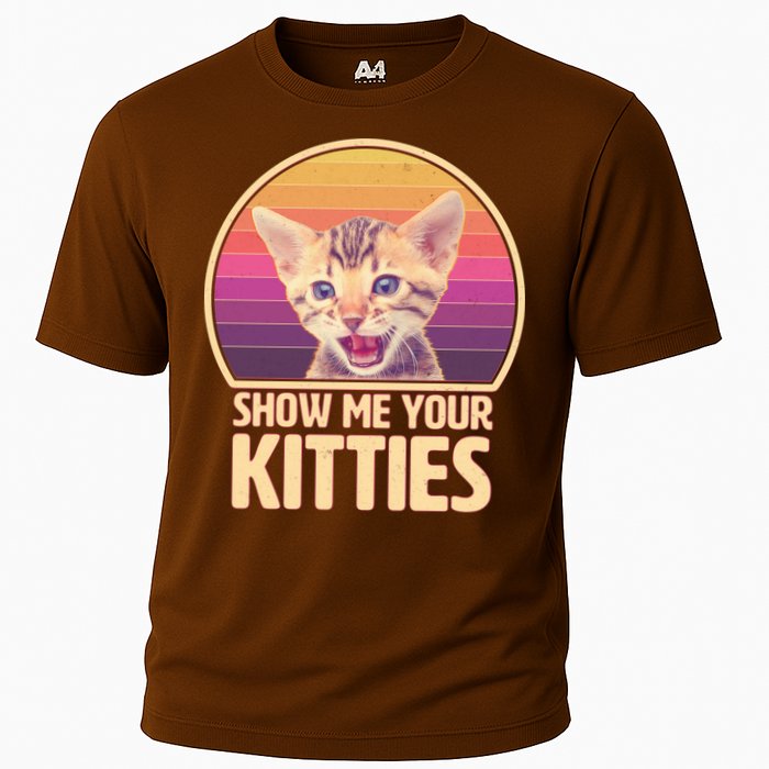 Retro Show Me Your Kitties Funny Meme Cooling Performance Crew T-Shirt