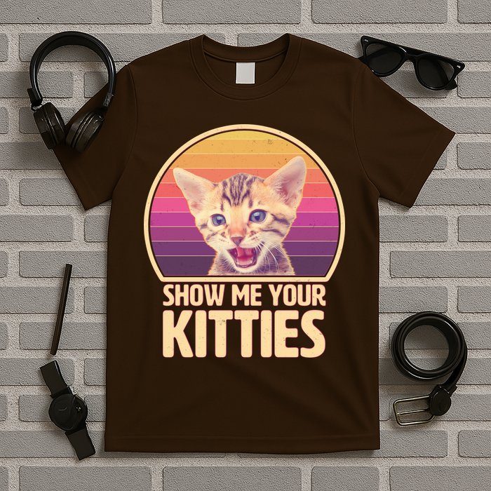 Retro Show Me Your Kitties Funny Meme T-Shirt