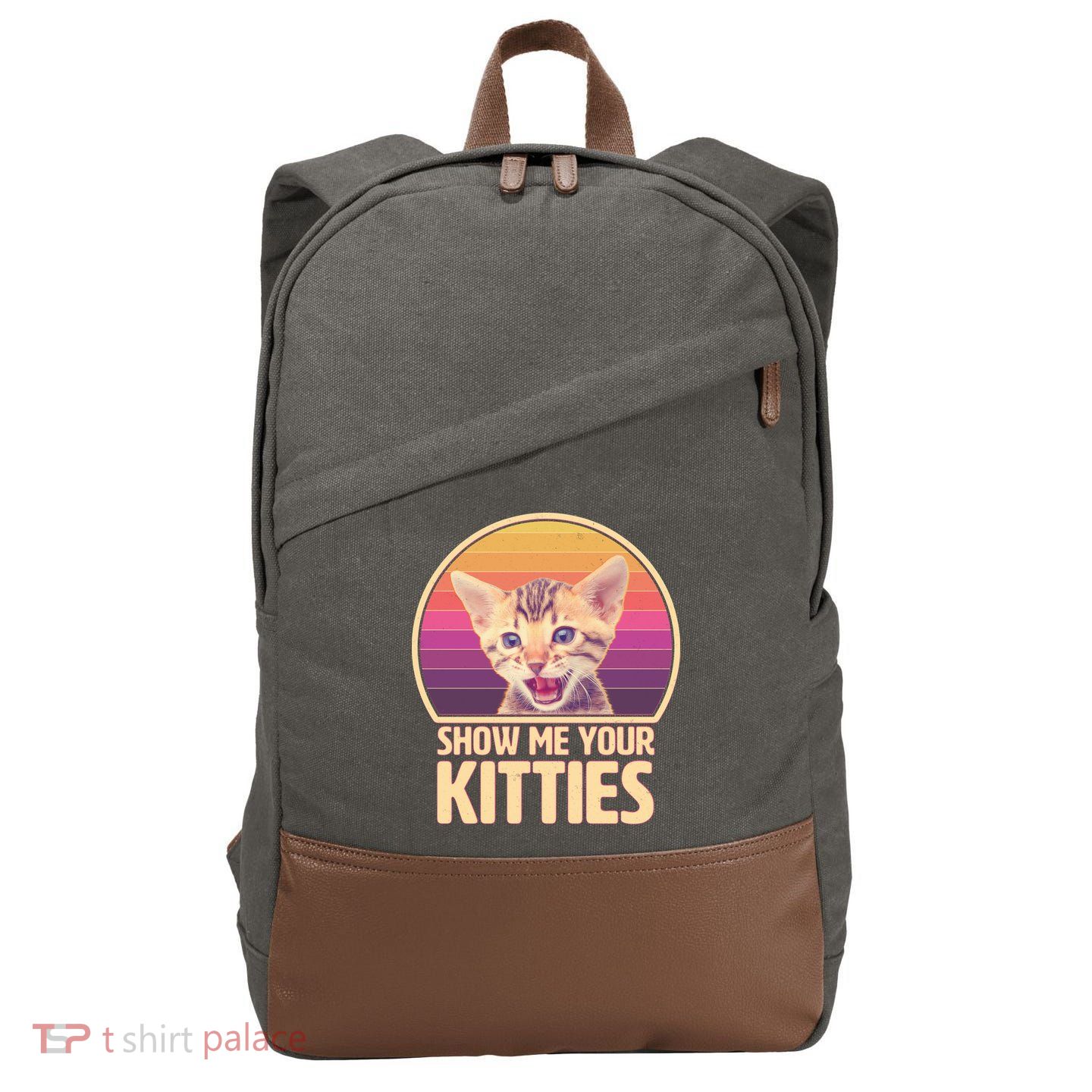 Retro Show Me Your Kitties Funny Meme Cotton Canvas Backpack