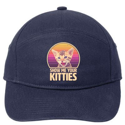 Retro Show Me Your Kitties Funny Meme 7-Panel Snapback Hat