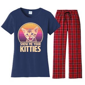 Retro Show Me Your Kitties Funny Meme Women's Flannel Pajama Set