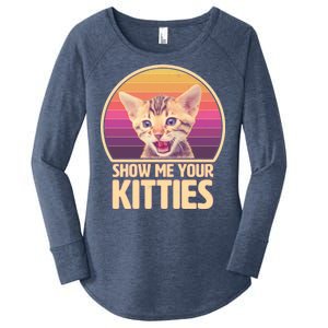 Retro Show Me Your Kitties Funny Meme Women's Perfect Tri Tunic Long Sleeve Shirt