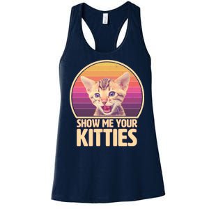 Retro Show Me Your Kitties Funny Meme Women's Racerback Tank